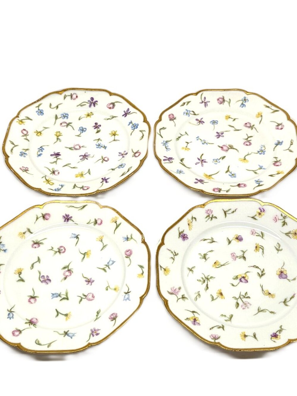 Haviland Limoges Bread Dessert Plate Lot x4 Set Gilt Pansy Daisy Daffodil 5-7/8"